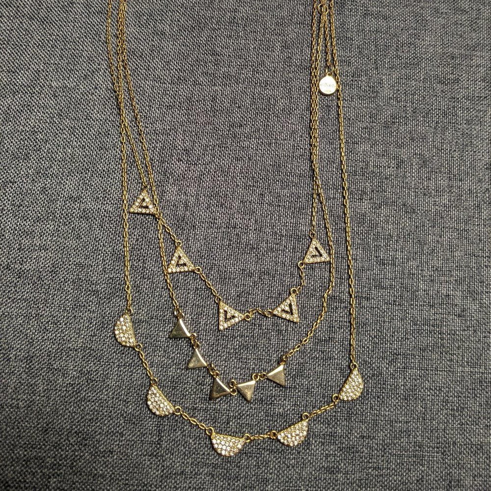Tiered precious stone necklace 16k gold plated